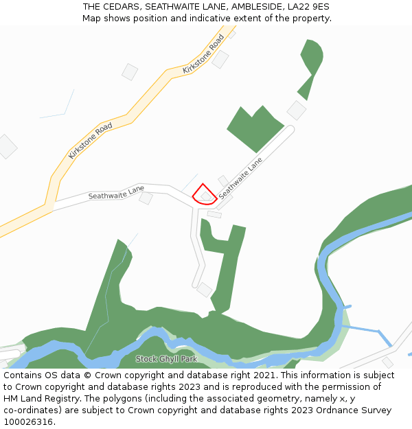 THE CEDARS, SEATHWAITE LANE, AMBLESIDE, LA22 9ES: Location map and indicative extent of plot