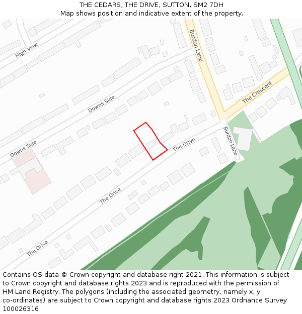THE CEDARS, THE DRIVE, SUTTON, SM2 7DH: Location map and indicative extent of plot