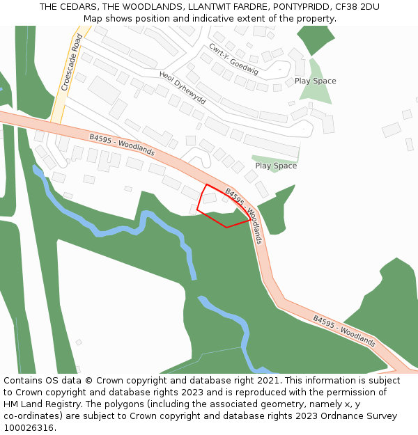 THE CEDARS, THE WOODLANDS, LLANTWIT FARDRE, PONTYPRIDD, CF38 2DU: Location map and indicative extent of plot