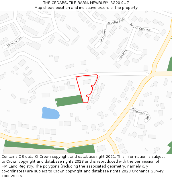 THE CEDARS, TILE BARN, NEWBURY, RG20 9UZ: Location map and indicative extent of plot