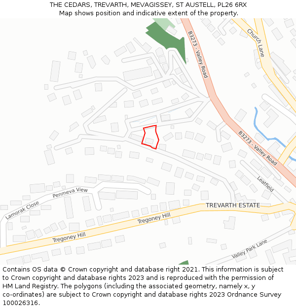 THE CEDARS, TREVARTH, MEVAGISSEY, ST AUSTELL, PL26 6RX: Location map and indicative extent of plot