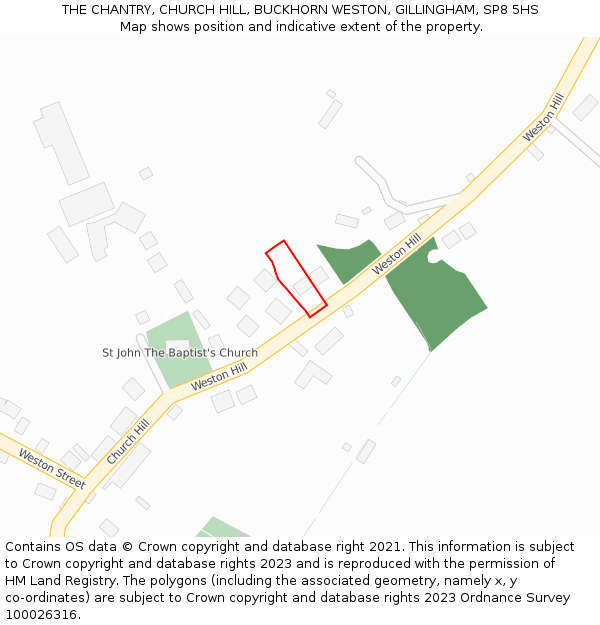 THE CHANTRY, CHURCH HILL, BUCKHORN WESTON, GILLINGHAM, SP8 5HS: Location map and indicative extent of plot