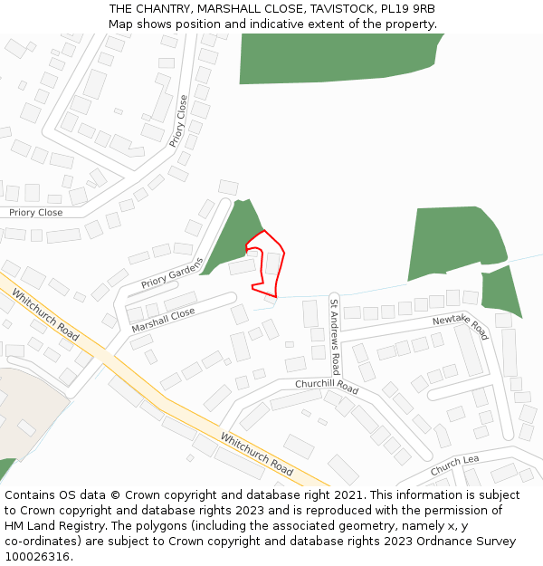 THE CHANTRY, MARSHALL CLOSE, TAVISTOCK, PL19 9RB: Location map and indicative extent of plot