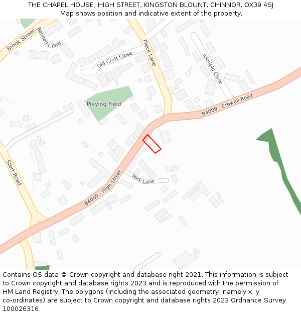 THE CHAPEL HOUSE, HIGH STREET, KINGSTON BLOUNT, CHINNOR, OX39 4SJ: Location map and indicative extent of plot