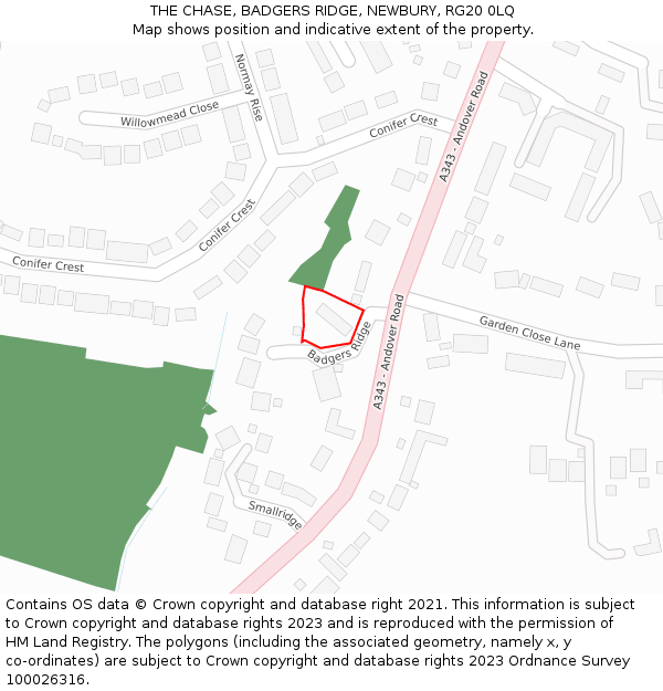 THE CHASE, BADGERS RIDGE, NEWBURY, RG20 0LQ: Location map and indicative extent of plot