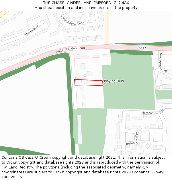 THE CHASE, CINDER LANE, FAIRFORD, GL7 4AX: Location map and indicative extent of plot