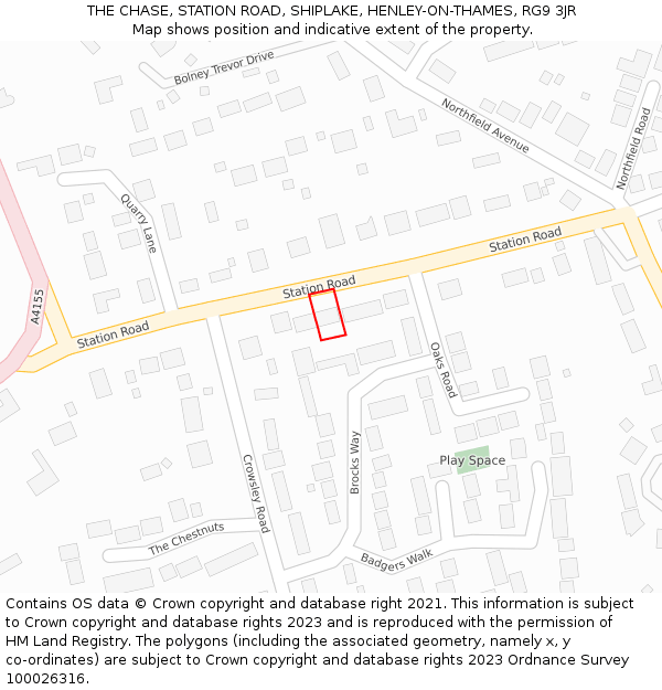 THE CHASE, STATION ROAD, SHIPLAKE, HENLEY-ON-THAMES, RG9 3JR: Location map and indicative extent of plot