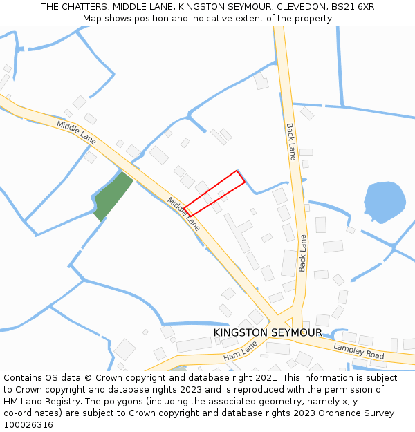THE CHATTERS, MIDDLE LANE, KINGSTON SEYMOUR, CLEVEDON, BS21 6XR: Location map and indicative extent of plot