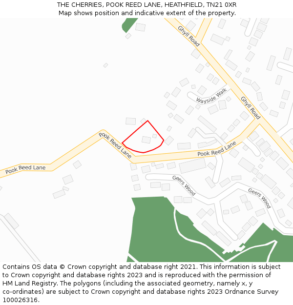 THE CHERRIES, POOK REED LANE, HEATHFIELD, TN21 0XR: Location map and indicative extent of plot