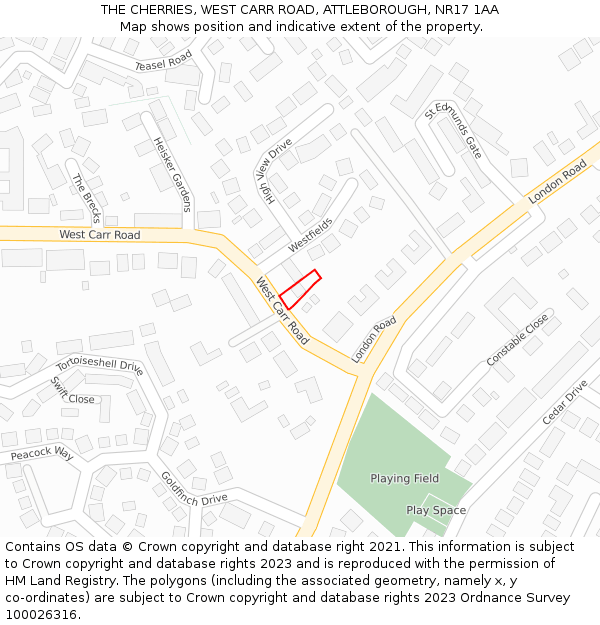 THE CHERRIES, WEST CARR ROAD, ATTLEBOROUGH, NR17 1AA: Location map and indicative extent of plot