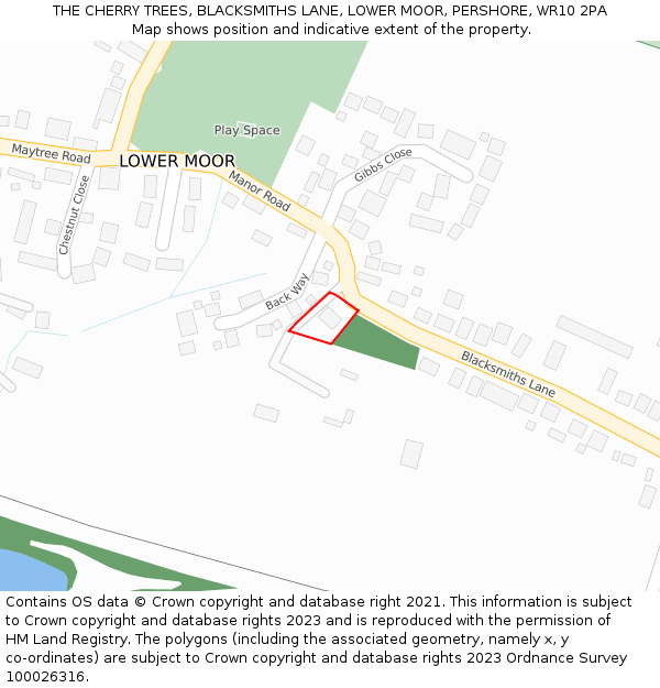 THE CHERRY TREES, BLACKSMITHS LANE, LOWER MOOR, PERSHORE, WR10 2PA: Location map and indicative extent of plot
