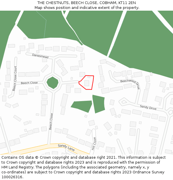 THE CHESTNUTS, BEECH CLOSE, COBHAM, KT11 2EN: Location map and indicative extent of plot