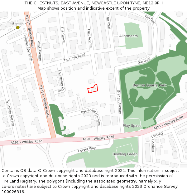 THE CHESTNUTS, EAST AVENUE, NEWCASTLE UPON TYNE, NE12 9PH: Location map and indicative extent of plot