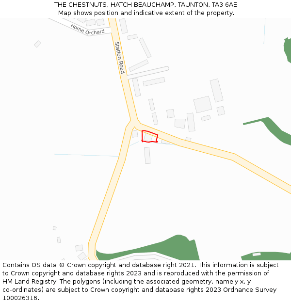 THE CHESTNUTS, HATCH BEAUCHAMP, TAUNTON, TA3 6AE: Location map and indicative extent of plot