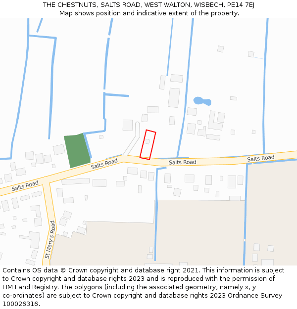 THE CHESTNUTS, SALTS ROAD, WEST WALTON, WISBECH, PE14 7EJ: Location map and indicative extent of plot