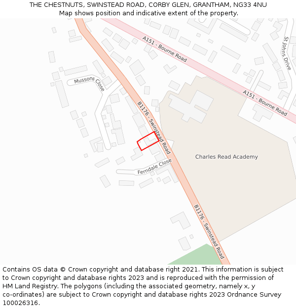 THE CHESTNUTS, SWINSTEAD ROAD, CORBY GLEN, GRANTHAM, NG33 4NU: Location map and indicative extent of plot