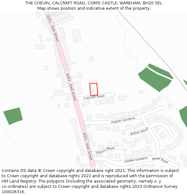 THE CHEVIN, CALCRAFT ROAD, CORFE CASTLE, WAREHAM, BH20 5EL: Location map and indicative extent of plot
