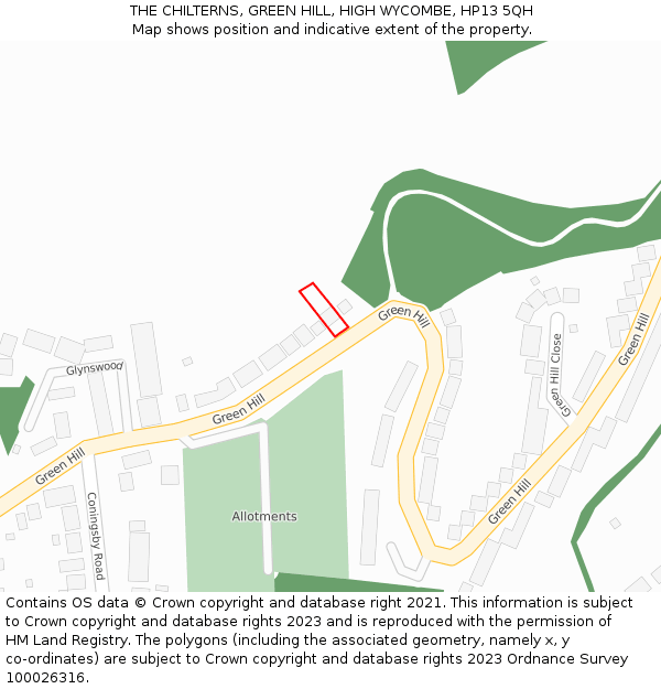 THE CHILTERNS, GREEN HILL, HIGH WYCOMBE, HP13 5QH: Location map and indicative extent of plot