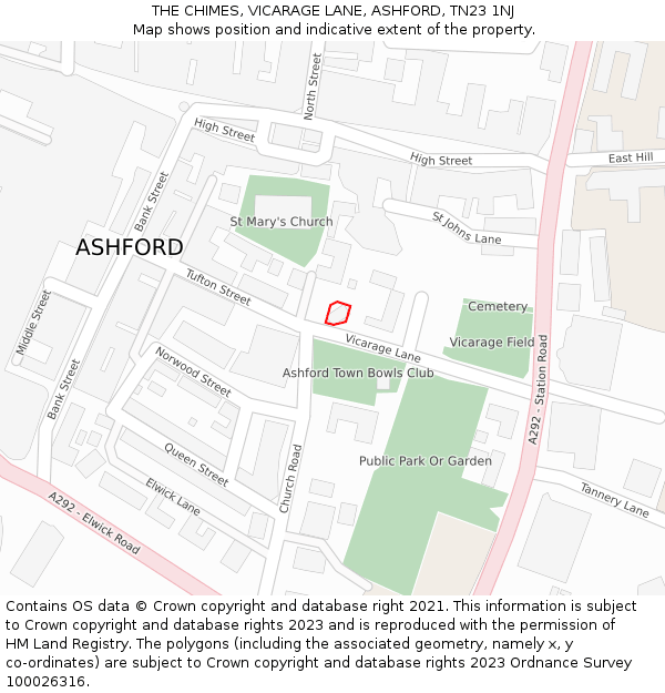 THE CHIMES, VICARAGE LANE, ASHFORD, TN23 1NJ: Location map and indicative extent of plot