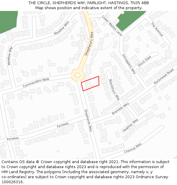 THE CIRCLE, SHEPHERDS WAY, FAIRLIGHT, HASTINGS, TN35 4BB: Location map and indicative extent of plot