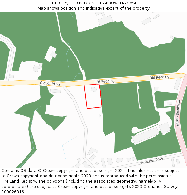THE CITY, OLD REDDING, HARROW, HA3 6SE: Location map and indicative extent of plot