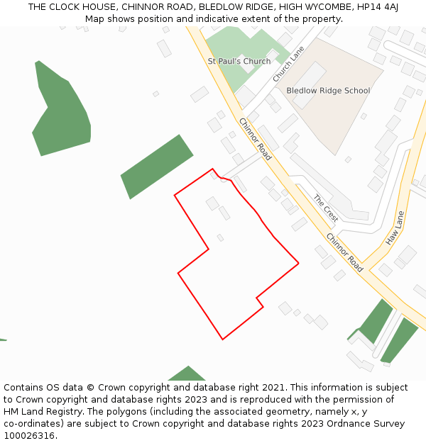 THE CLOCK HOUSE, CHINNOR ROAD, BLEDLOW RIDGE, HIGH WYCOMBE, HP14 4AJ: Location map and indicative extent of plot