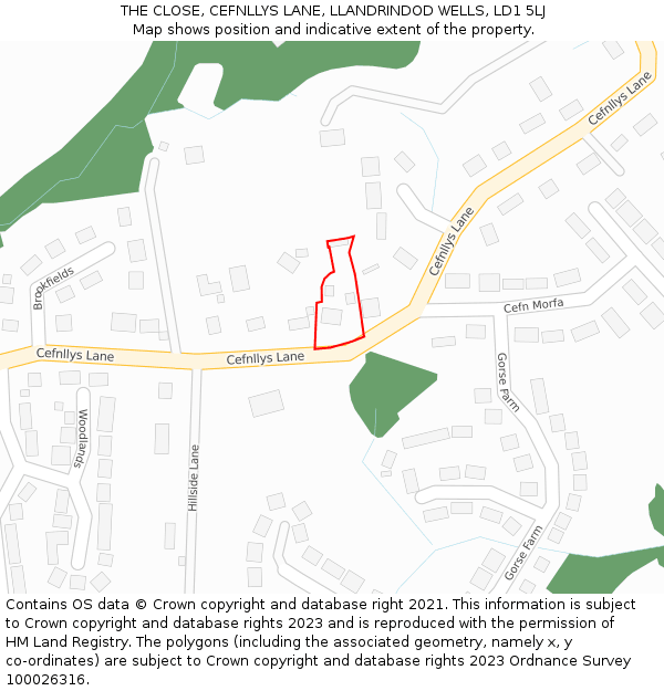 THE CLOSE, CEFNLLYS LANE, LLANDRINDOD WELLS, LD1 5LJ: Location map and indicative extent of plot