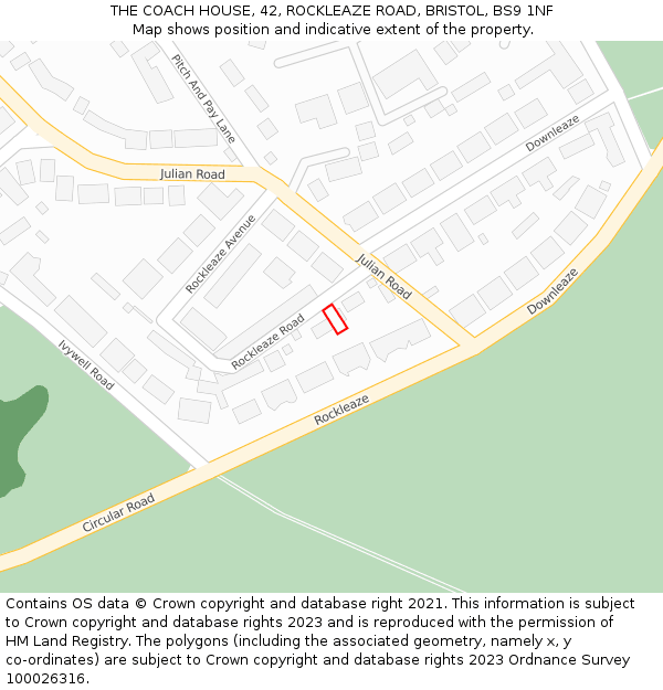 THE COACH HOUSE, 42, ROCKLEAZE ROAD, BRISTOL, BS9 1NF: Location map and indicative extent of plot