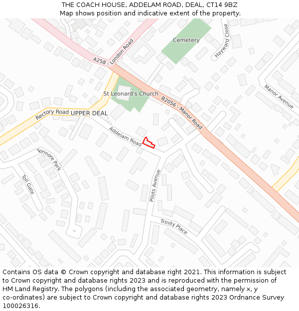 THE COACH HOUSE, ADDELAM ROAD, DEAL, CT14 9BZ: Location map and indicative extent of plot