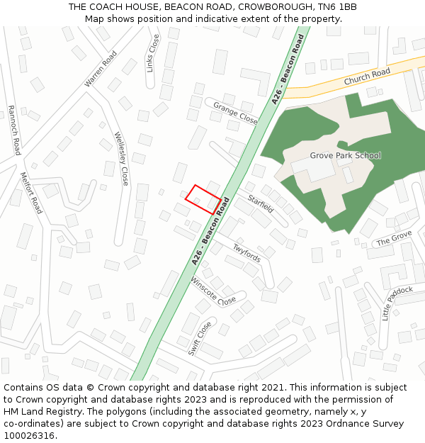 THE COACH HOUSE, BEACON ROAD, CROWBOROUGH, TN6 1BB: Location map and indicative extent of plot