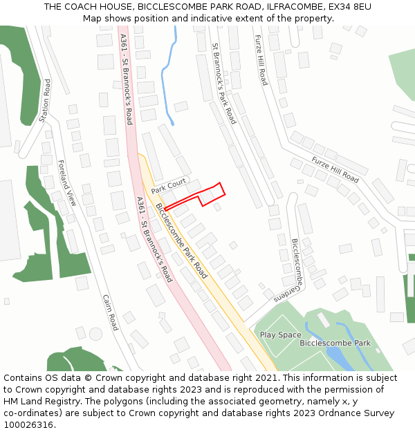 THE COACH HOUSE, BICCLESCOMBE PARK ROAD, ILFRACOMBE, EX34 8EU: Location map and indicative extent of plot