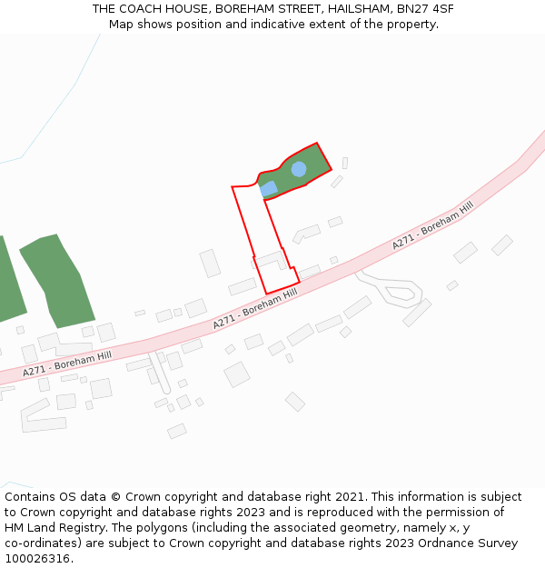 THE COACH HOUSE, BOREHAM STREET, HAILSHAM, BN27 4SF: Location map and indicative extent of plot