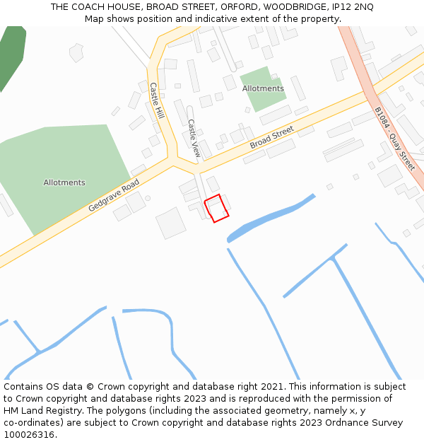 THE COACH HOUSE, BROAD STREET, ORFORD, WOODBRIDGE, IP12 2NQ: Location map and indicative extent of plot