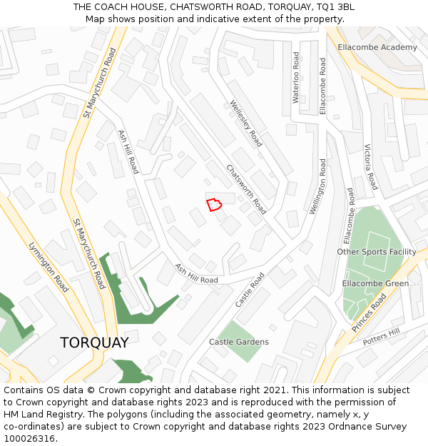 THE COACH HOUSE, CHATSWORTH ROAD, TORQUAY, TQ1 3BL: Location map and indicative extent of plot