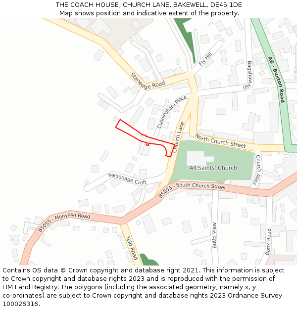 THE COACH HOUSE, CHURCH LANE, BAKEWELL, DE45 1DE: Location map and indicative extent of plot