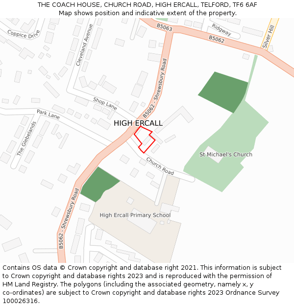 THE COACH HOUSE, CHURCH ROAD, HIGH ERCALL, TELFORD, TF6 6AF: Location map and indicative extent of plot