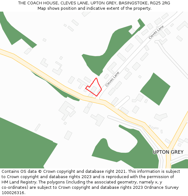 THE COACH HOUSE, CLEVES LANE, UPTON GREY, BASINGSTOKE, RG25 2RG: Location map and indicative extent of plot