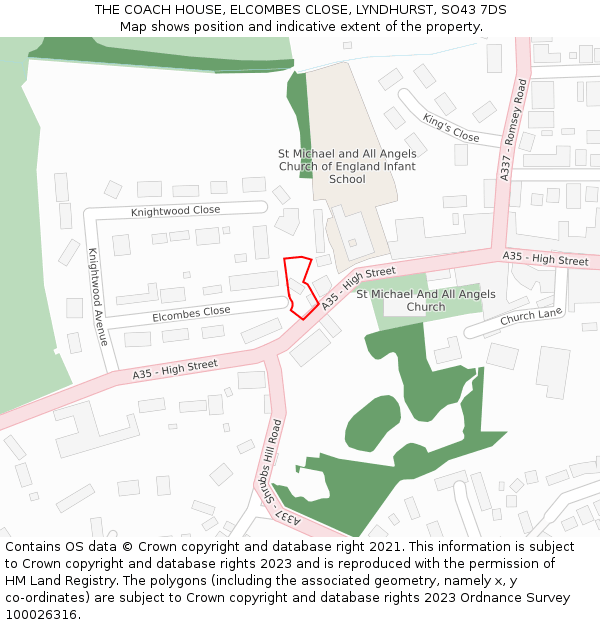 THE COACH HOUSE, ELCOMBES CLOSE, LYNDHURST, SO43 7DS: Location map and indicative extent of plot