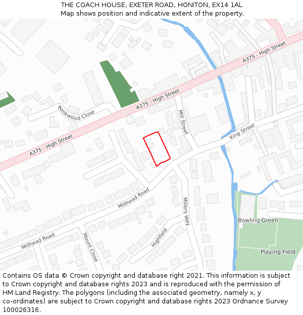 THE COACH HOUSE, EXETER ROAD, HONITON, EX14 1AL: Location map and indicative extent of plot