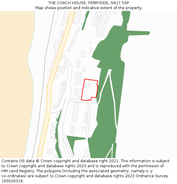 THE COACH HOUSE, FERRYSIDE, SA17 5SP: Location map and indicative extent of plot