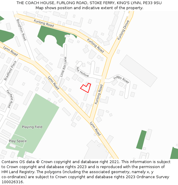 THE COACH HOUSE, FURLONG ROAD, STOKE FERRY, KING'S LYNN, PE33 9SU: Location map and indicative extent of plot