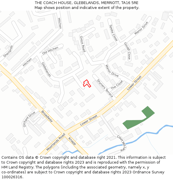 THE COACH HOUSE, GLEBELANDS, MERRIOTT, TA16 5RE: Location map and indicative extent of plot