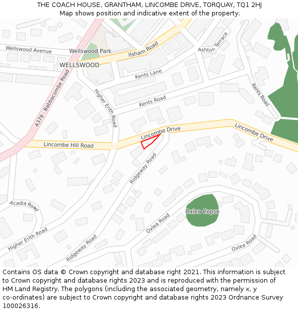 THE COACH HOUSE, GRANTHAM, LINCOMBE DRIVE, TORQUAY, TQ1 2HJ: Location map and indicative extent of plot