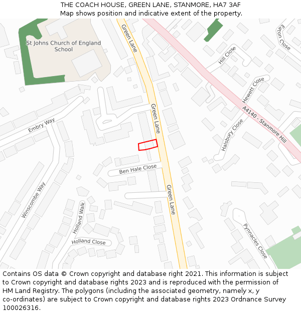 THE COACH HOUSE, GREEN LANE, STANMORE, HA7 3AF: Location map and indicative extent of plot