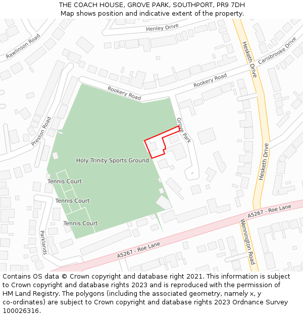 THE COACH HOUSE, GROVE PARK, SOUTHPORT, PR9 7DH: Location map and indicative extent of plot