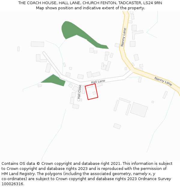 THE COACH HOUSE, HALL LANE, CHURCH FENTON, TADCASTER, LS24 9RN: Location map and indicative extent of plot