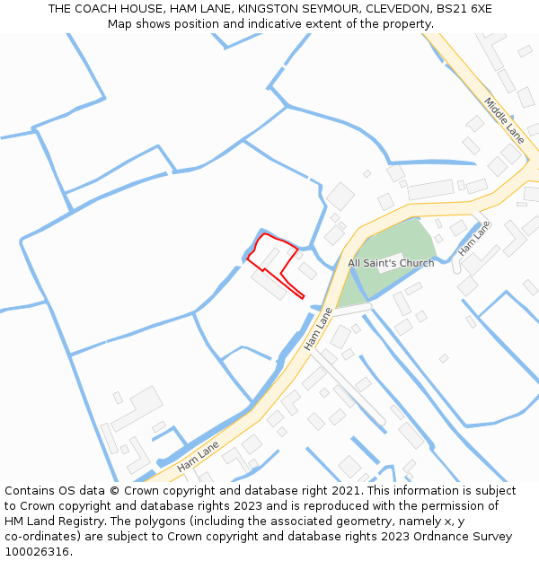 THE COACH HOUSE, HAM LANE, KINGSTON SEYMOUR, CLEVEDON, BS21 6XE: Location map and indicative extent of plot