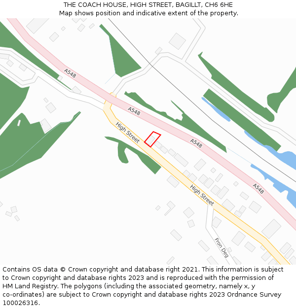 THE COACH HOUSE, HIGH STREET, BAGILLT, CH6 6HE: Location map and indicative extent of plot