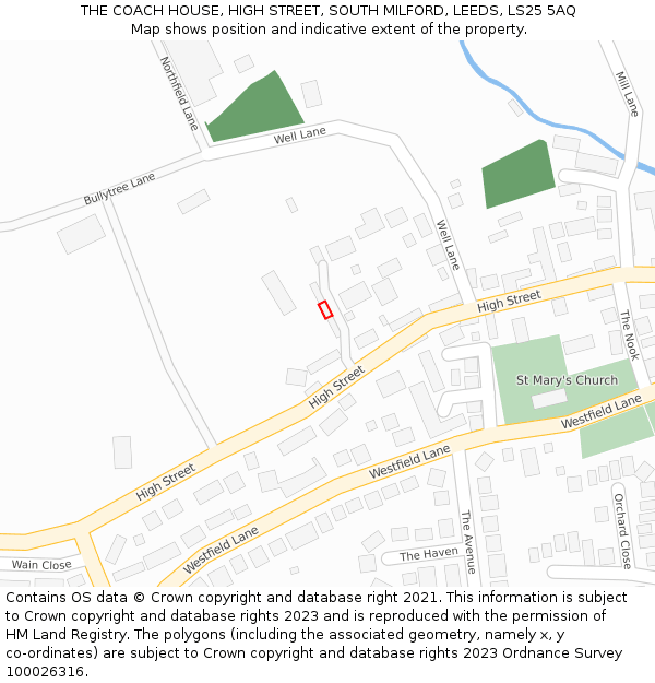 THE COACH HOUSE, HIGH STREET, SOUTH MILFORD, LEEDS, LS25 5AQ: Location map and indicative extent of plot