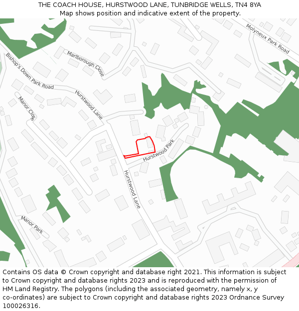 THE COACH HOUSE, HURSTWOOD LANE, TUNBRIDGE WELLS, TN4 8YA: Location map and indicative extent of plot